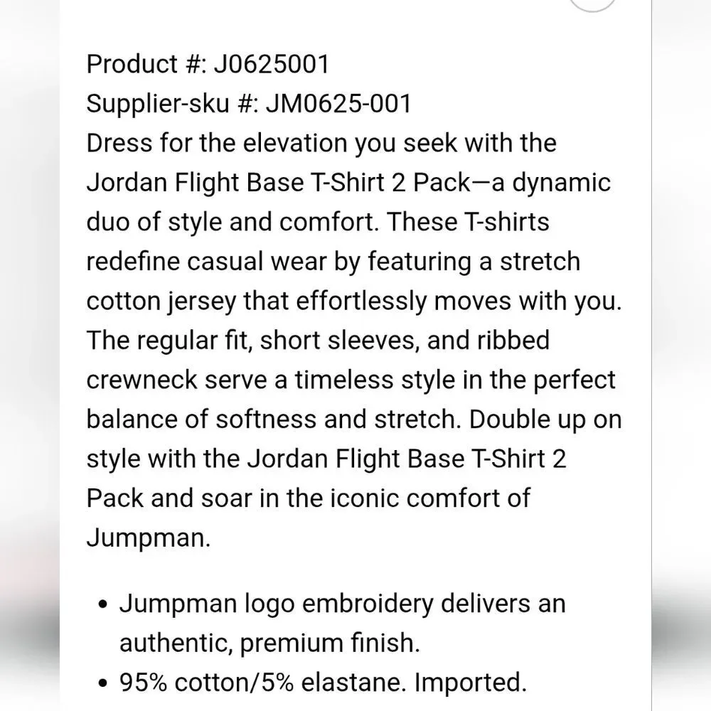Jordan‎ Flight Cotton Stretch Crew Neck Undershirt 2-PK